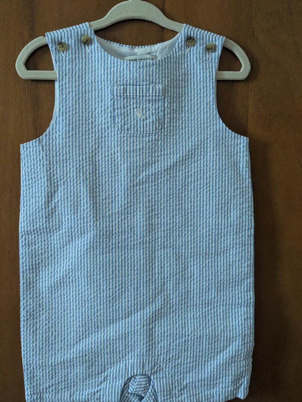Janie and Jack Light Blue and White Striped Seersucker Tank Romper